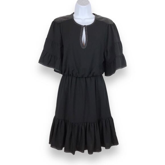 JOIE Black Ruffle Hem Mini Dress w/ Stitching Details size XS - Picture 1 of 6